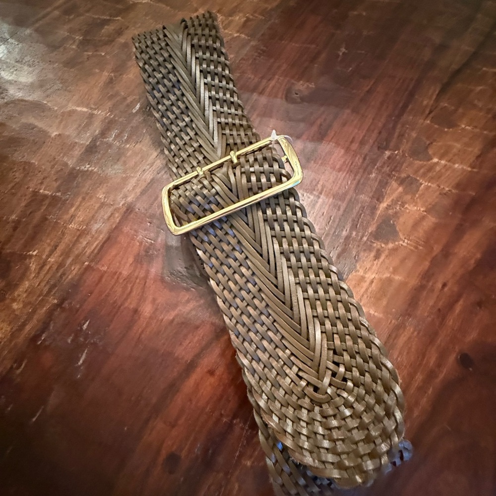 ✨NWT ANTHRO Mossy Green Woven Wide Belt with Gold Buckle ONE size